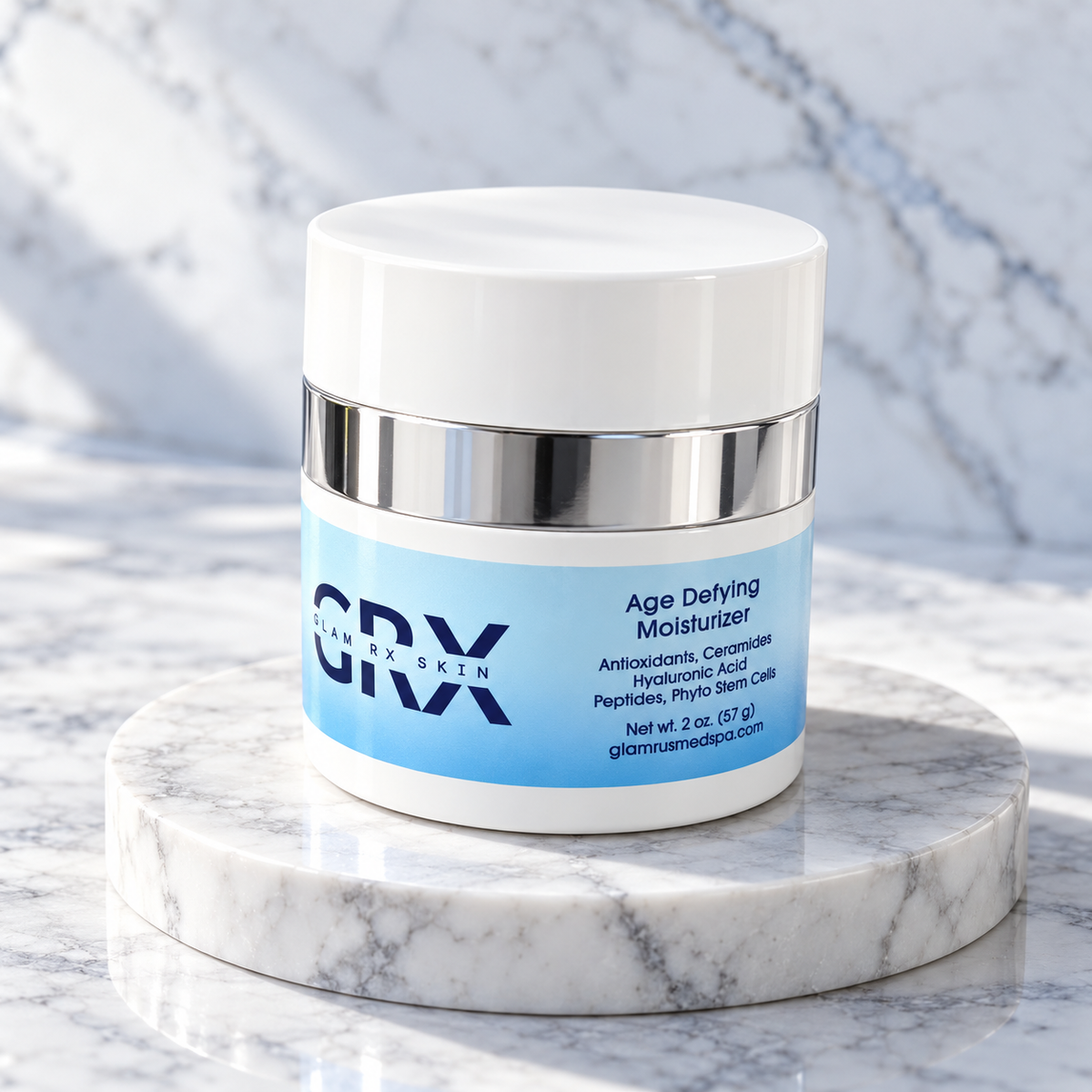 Age Defying Moisturizer — angled view on marble pedestal