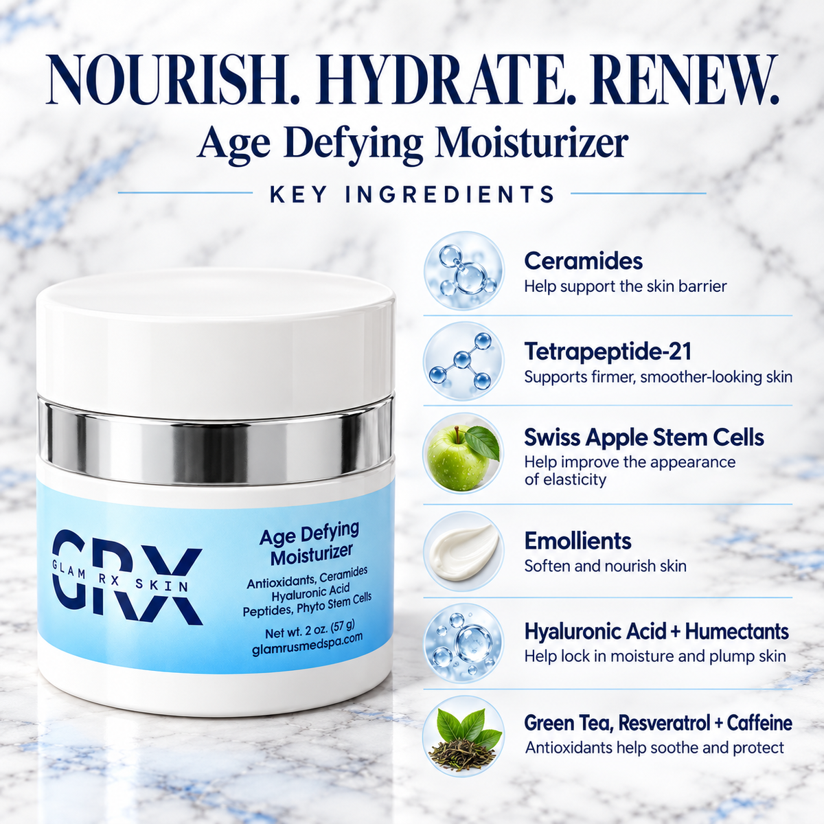 Age Defying Moisturizer — ceramides, Tetrapeptide-21, humectants and antioxidants