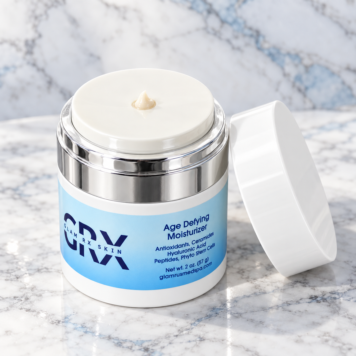 Age Defying Moisturizer — airless press-top dispenser with lid removed
