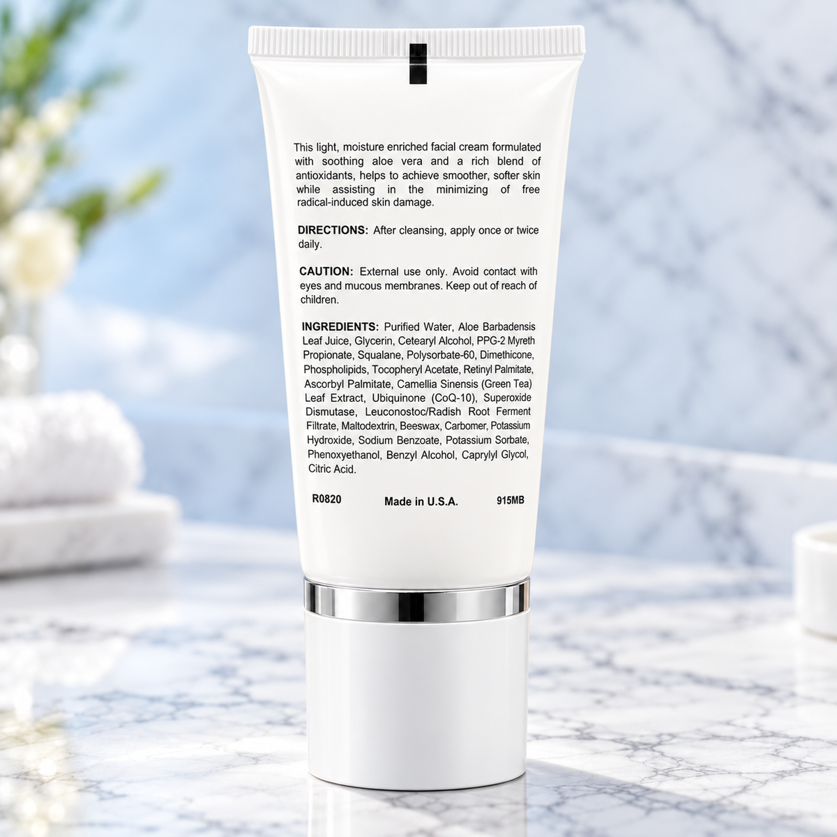 DermaCalm Light Moisturizer — readable back ingredients, directions and caution
