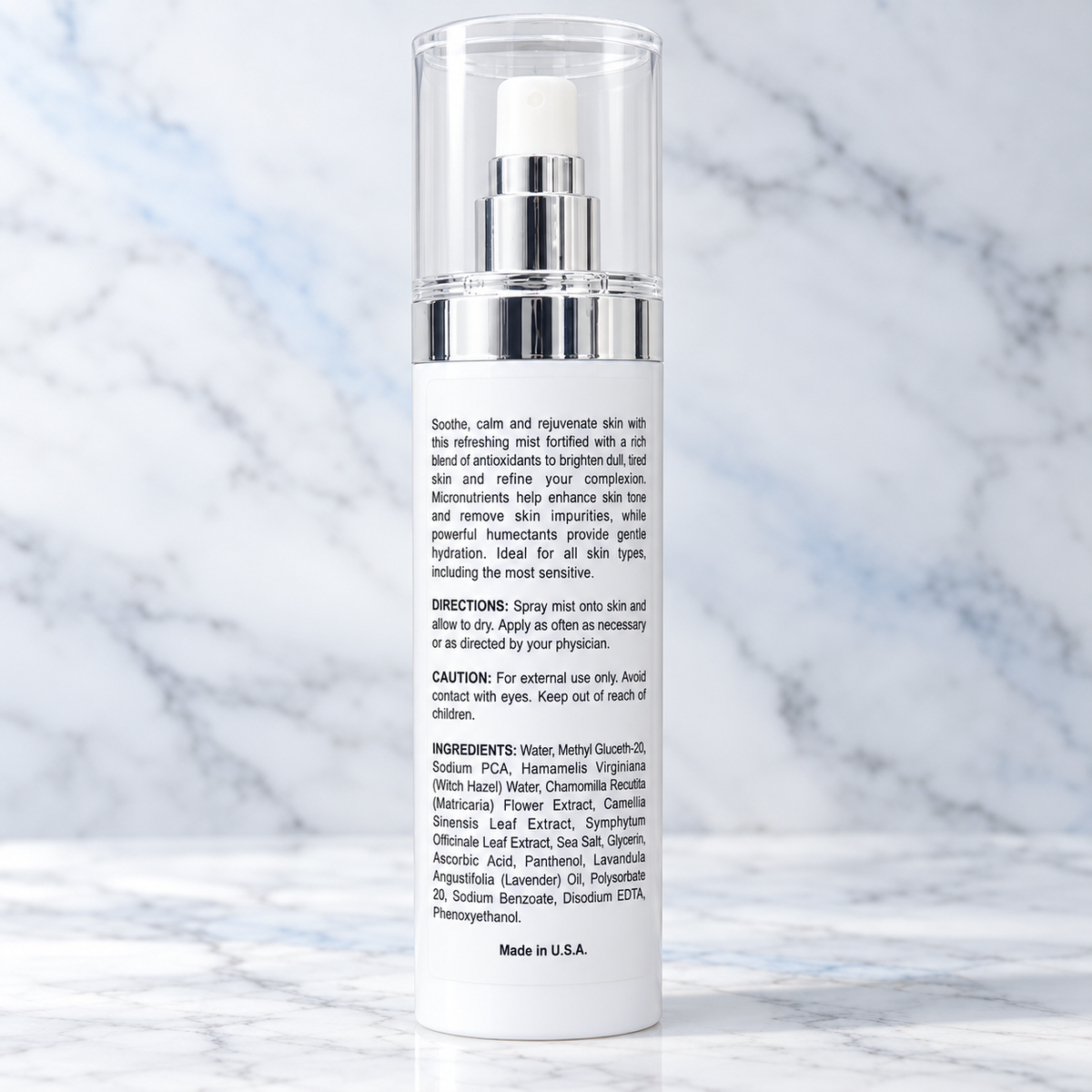 Glam Antioxidant Mist — ingredients, directions and caution on back label