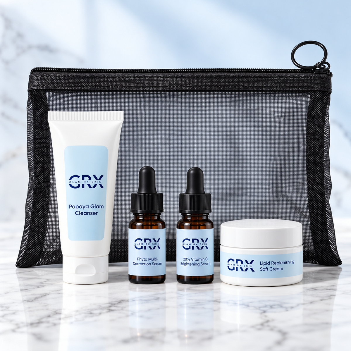 GRX Recovery Kit travel-size skincare — front